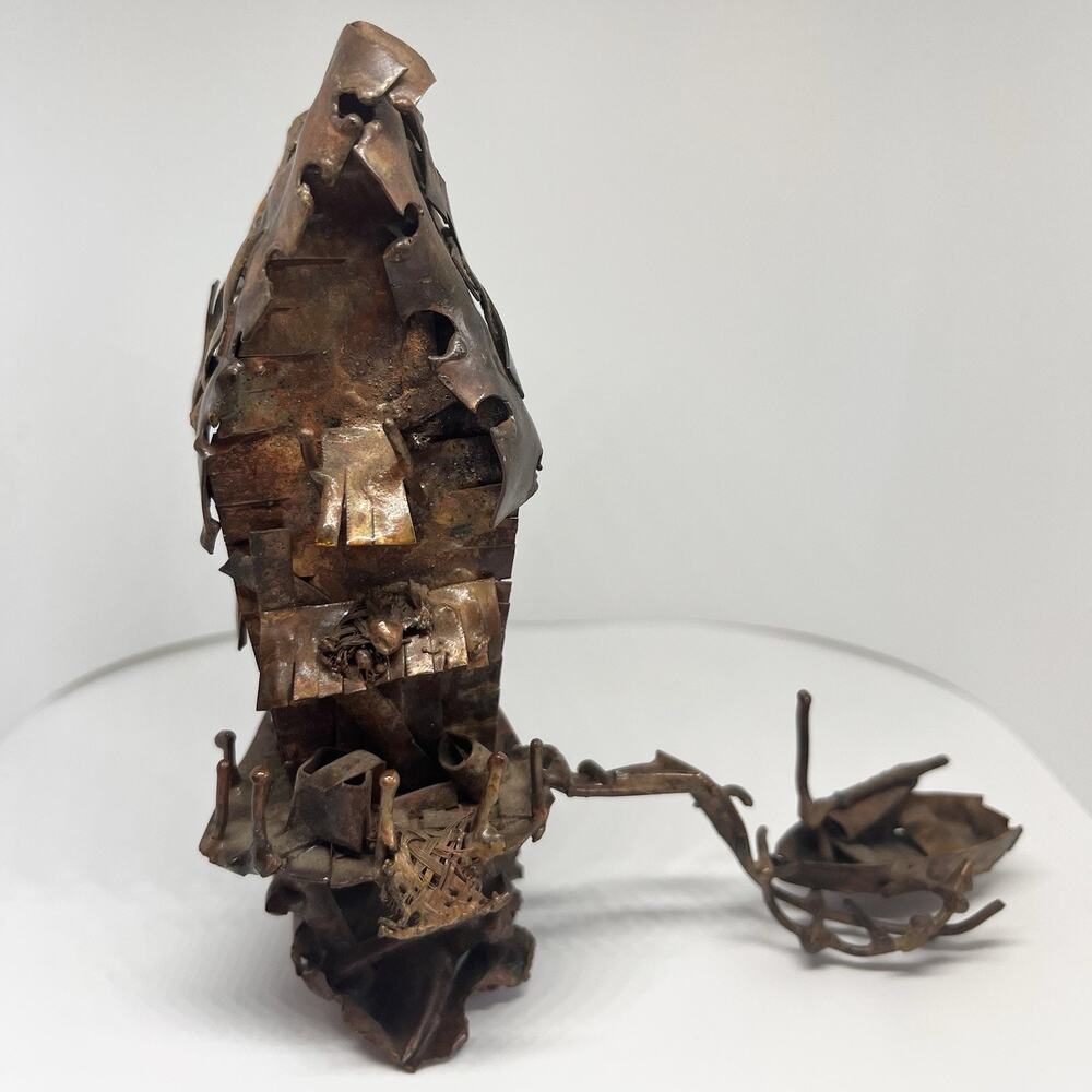 Vintage Metal Art Sculpture Brutalist Fishing Shack & Boat, Jere Or Lewk Style